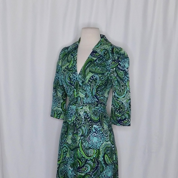 LILLY PULITZER Silk Jersey Knit Blayney Dress Faux Wrap Master Of The House 2 - Picture 6 of 12